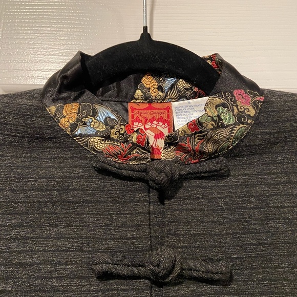 April Cornell Size S Asian Inspired Gray Blazer Silky Appliqué Rope Buttons - Picture 13 of 14